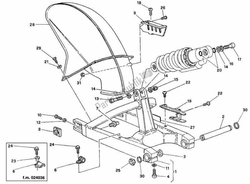 All parts for the Swing Arm Dm 006007 of the Ducati Supersport 900 SS 1995